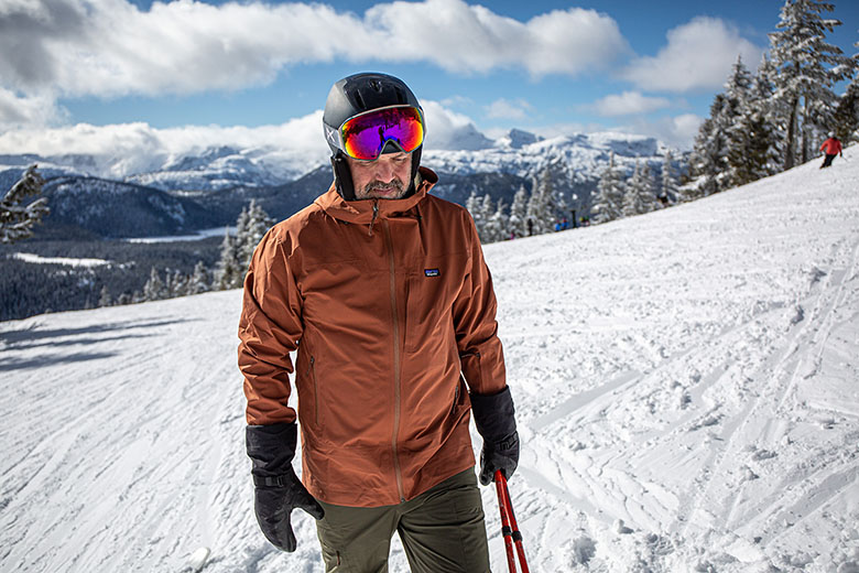 ​​Patagonia Storm Shift Jacket (mountain backdrop at resort)