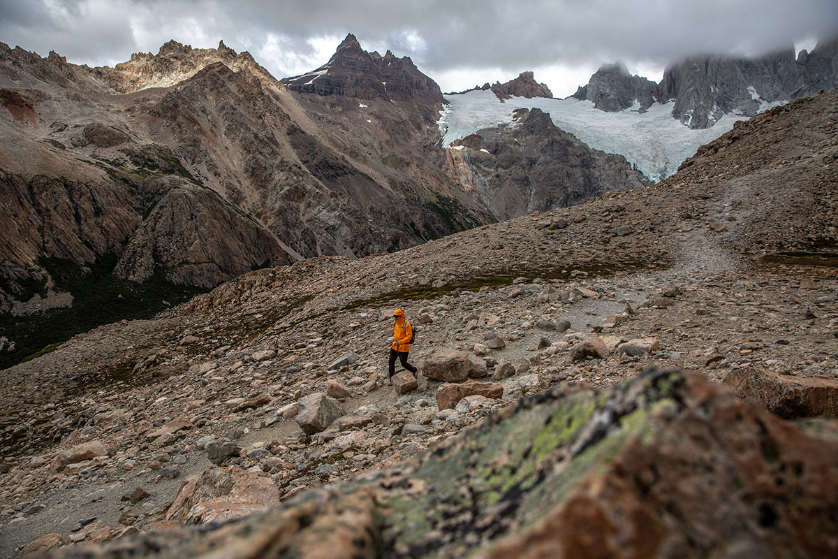 ​​Adidas Terrex Swift R3 GTX hiking shoe (wide shot while hiking in mountains)