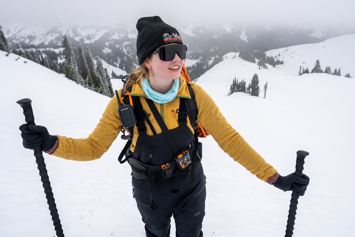 Backcountry ski layering (wearing the Patagonia R1 Air Full-Zip)
